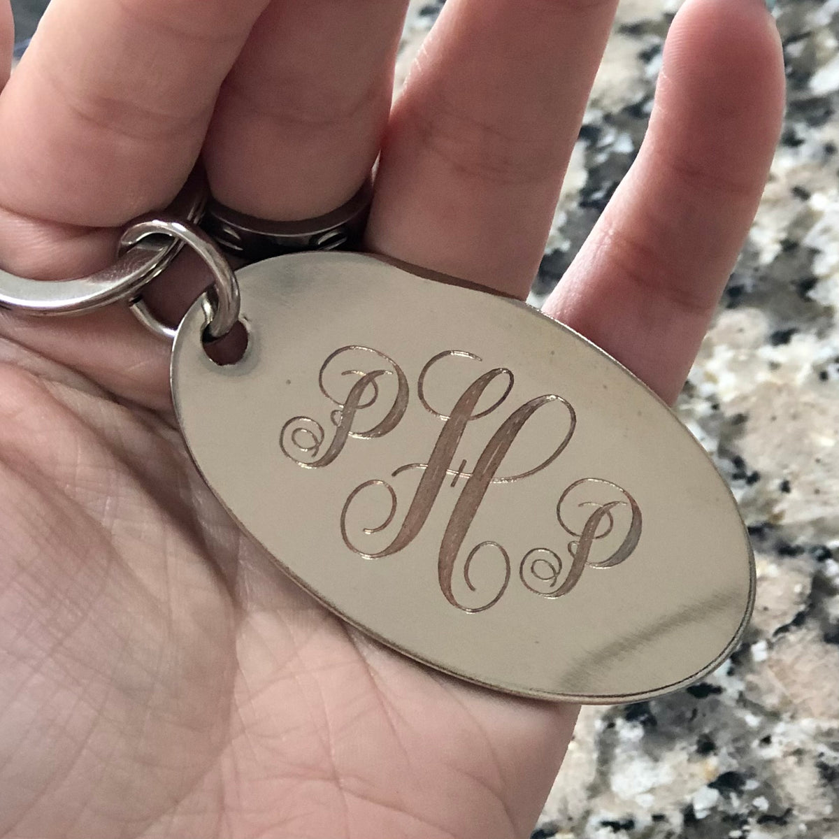 Engraved Silver Coin Key Chain