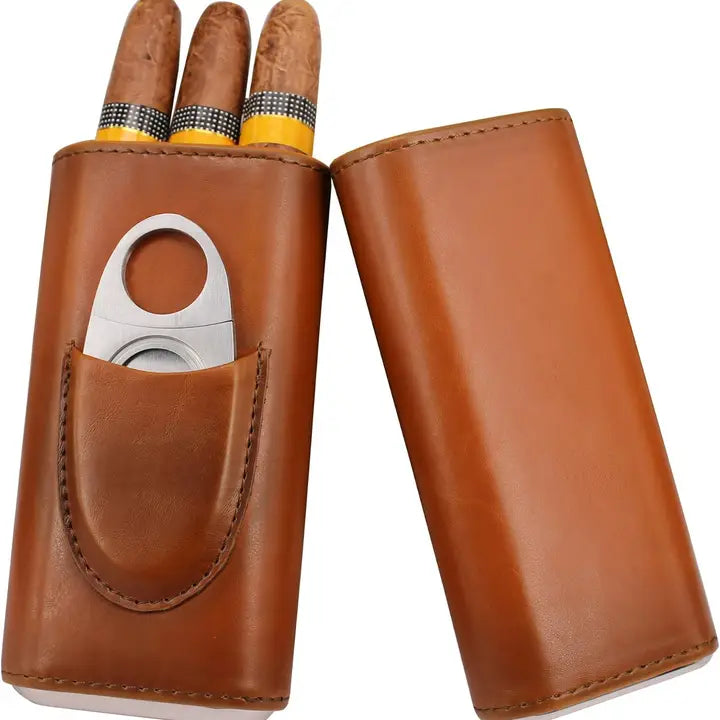 Genuine Leather Cigar Case with Cutter