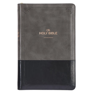 KJV Bible - Gray/Black Faux Leather w/ Zipper