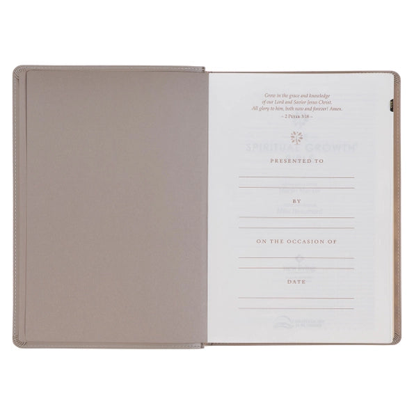 Embroidered Taupe Faux Leather Spiritual Growth Bible