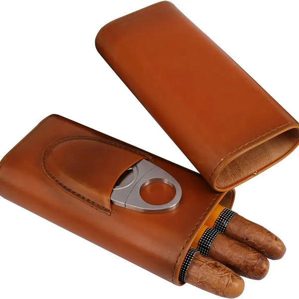 Genuine Leather Cigar Case with Cutter