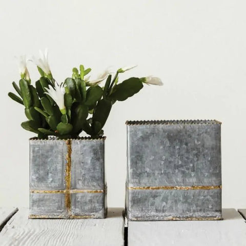 square metal galvanized planter