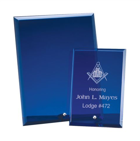 Rectangle Accent Glass on Blue Base - Engraved Glass Plaque - Blue